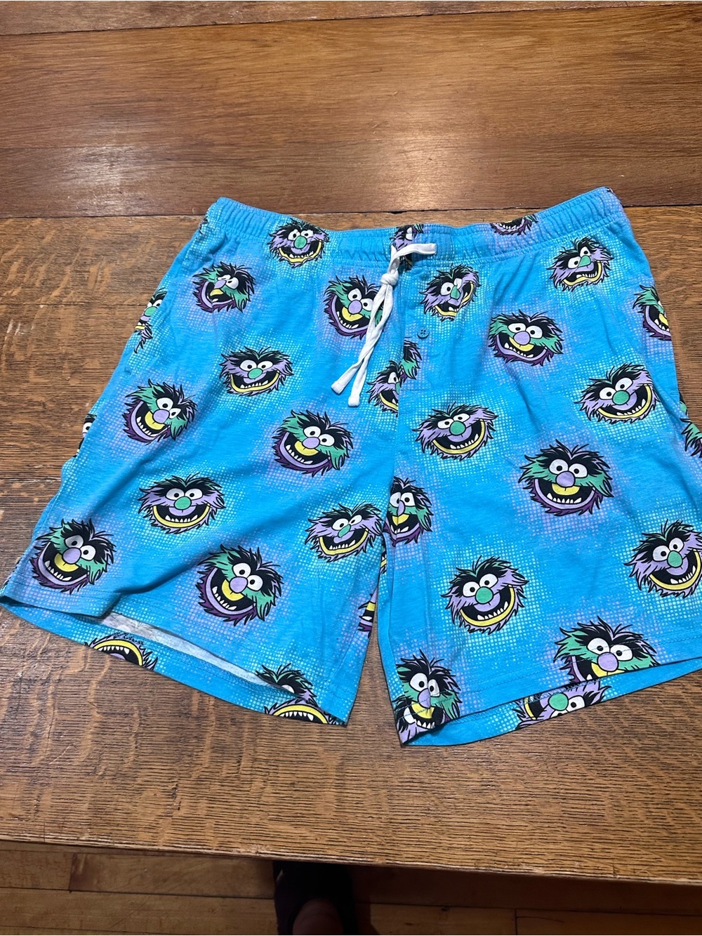 Disney Men’s Bright Blue Novelty Muppet Face Athletic Shorts sz large pockets